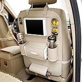 カーシートバックオーガナイザー、マルチポケットPUレザーカーシートバックトラベルストレージバッグボトルティッシュボックスのタブレットホルダー、自動シートバックプロテクター、キックマット、カーオーガナイ