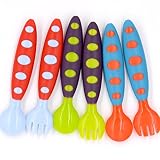 ベビー用品 – 6パックシリコンフォークとスプーンセットfor Babies – 3フォーク/ 3スプーン/ 3色&パターン