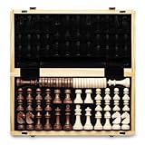 A&A 15" Magnetic Wooden Chess & Checkers Set/Folding Board / 3" King Height Handmade Chess Pieces/Walnut & Maple Inlaid /2 Extra Queen
