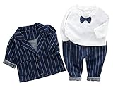 (コ-ランド) Co-land ベビー フォーマル スーツ 3点セット キッズ服 男の子 長袖 ジャンケット ズボン ｔシャツ 結婚式 リボン飾り 8 ブルー