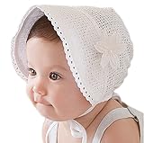 【SEBLES】ベビー 赤ちゃん 女の子 ユニセックス ベビー帽 帽子 レース エレガント 可愛い コットン 綿 リボン(ホワイト)