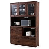 LOWYA （ロウヤ） 食器棚 熱・湿気がこもりにくいモイス加工 耐震ラッチ付き 国産 可動棚 アンティーク調 リアル木目 キッチン収納 幅120cm ブラウン おしゃれ