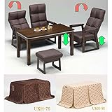 リビング ダイニングこたつ ハイ＆ロー 4人用 5点セット 120×60 高さ調整 リクライニングチェアー　PLUM-C7-BR 省エネボタン (布団の柄（UKH-76))