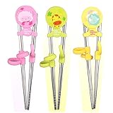 Baby Children Beginner Learning Stainless Flatware Anti-slip Right Handed Traning Helper Chopsticks 