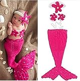 Newland Newborn Baby Girls Mermaid Handmade Crochet Knitted Photography Props Outfit (Rose Red) by N