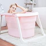 バスタブ大人用バスタブ/家庭用プラスチック折り畳み式浴槽/パッド付きバスタブ洗面器 (Color : Pink)