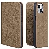 VISOUL iPhone14 Plus ケース 手帳型 本革 レザー マグネット式 スタンド機能付き手帳型ケース カードポケット 携帯ケース 全面保護 マグネット内蔵 柔軟なTPU素材 スマホケース アイホン14 Plus iphone 14 Plus 対応 6.7インチ アイフォン14 Plus ブラウン