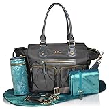 Luxury Diaper Bag in Stylish Charcoal, 7-Piece, Weekender- Tote Bag -Baby Boy & Baby Girl - Fashion 