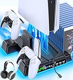 PS5/スリム/プロスタンドディスク&デジタルコンソール用、PS5冷却ステーション、PlayStation 5コンソール用デュアルコントローラー充電ステーション、3レベルファンPS5コントローラー充電器アクセサリースタンド-ブラック