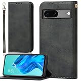 BonwFzin 適用 Google Pixel 7a ケース 手帳型 ストラップ グーグル ピクセル 7a スマホケース ピクセル7a 手帳型カバー Pixel7a 携帯カバー PU レザー ストラップホール付き マグネット フリップ カード入れ カード収納 スタンド 落ち着いた色 レトロ ブラック