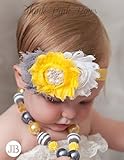☆トリプルシャビーローズとラインストーンのヘアバンド☆グレー、イエロー＆ホワイト