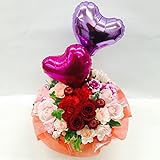 高岡大仏前花金　（赤ピンクＢ５*） 　バラ☆ハートバルーンラウンドアレンジメント（サイズ　幅　28ｃｍ　高さ45ｃｍ） 母の日　父の日　敬老の日　誕生日　発表会　お祝い　　結婚記念日　結婚祝い　還暦　