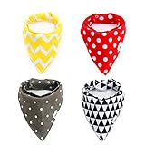 GeeSo ベビー スタイ ビブ よだれかけ 綿 コットン100% 柔らかい 2層タイプ スナップ 三角 バンダナ型 4枚セット (Hセット)