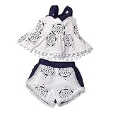 grnshtsベビー女の子ブルーとホワイト陶器印刷ホルターポンポン付きショートセットトップス+ショーツ