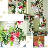 ノーブランド品　造花 二本　長さ ： 259cm （8.5ft）飾り　蔓　葉　バラ　アイビー　籐　観葉植物　人工観葉植物　インテリア　ローズ　雑貨　アーチ　装飾　飾りつけ　ローズ色　Generic 2