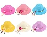 Multifit 6個パックガールズリボン付き麦わら帽子大きなつばビーチハットカラーアソートSunhat