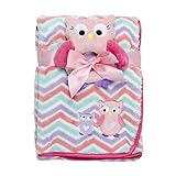 Baby Gear Baby Girls 2 Piece Plush Blanket with Applique & Security Gripping Toy Set, Coral Owl by B