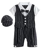 mombebe赤ちゃん男の子紳士ロンパーススーツセットwith Hat and Bow Tie カラー: ブラック