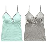 (Pink17°)109GMクロスオープンキャミソール 授乳キャミ マタニティ 綿　ドット柄　マタニティキャミ 産前産後 109 (M, 2枚セット（グレー+グリーン）)