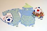 肌着 布おもちゃ スタイ おしゃれなボディ肌着4点/ サッカープレイヤーズ おしゃれなビブ サッカーボール お祝ギフト3種類組みセットfor　Boys 知育