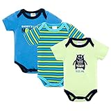 KAVKAS 夏 ベビー服 カバーオール 新生児から ロンパース 赤ちゃん 綿100% 半袖 Baby ボディースーツ Bodysuit 3枚セット KAVKAS-HY2100-ボーダー-9-12月