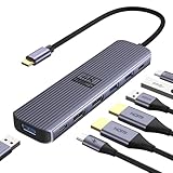USB-C ハブ HDMI×2 4K/60Hz 7-in-1 Type-C ハブ ドッキングステーション HDMI変換 デュアルモニター 2画面出力 USB3.0×3 USBポート増設 type c データ伝送 PD100W 急速充電 マルチディスプレイ データ転送 MacBook Pro/Air・Surface・Dell・HP・iPad Pro・WindowsノートPC対応 テレワーク 在宅勤務