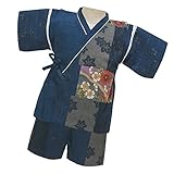 キッズ 女の子 男の子 大正ロマン 甚平 日本製 七夕 夏祭り j-71656 90cm ネイビー