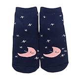 新生児の 少年少女 居心地の良い 漫画の 綿 アンクルソックス 秋冬 暖かい 滑り止め 靴下 (2-4歳, ネイビー ムーン)