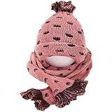 Youth Dream(ユースドリーム）かわいいパイナップル風　キッズ 用ニット帽＋マフラー　防寒　秋 冬 （ピンク）