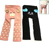 【Angelicate】寒い冬も乗り切る ベビー キッズ アニマル レギンス 10分丈 スパッツ マチ付 (ネコ＆ブタ)