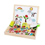 【Bidear】木製パズル 磁気ステッカー 知育 木のおもちゃ 木製の両面描画ライティングボード 絵かきボード 製図板 認識力 創造力 子供用パズル 面白い 落書き 自由に組み合わせ