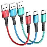 HOTNOW 短いUSB Cケーブル30 cm 3本、 0.3m USB-C QC 3.0 c型デバイス用急速充電ケーブル
