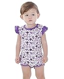 【MINI MAM】 袖無 ボタン付 綿 ロンパース 女の子 ベビー 赤ちゃん 80㎝ 90㎝ 桃色 紫色 半袖 カバーオール 夏服 (90㎝, パープル)