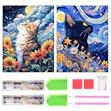 サムコス ダイヤモンドアート キット ダイヤモンドの絵画 2個セット きれい 全面貼り付け ダイヤモンドアート 5D 初心者 大人の子供 DIY 手芸キット 家の壁の装飾 (E)
