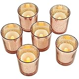 VonHaus 6 x LED Tea Light Candles with Vintage Rose Gold Glass Holders - Flameless, Flickering Glow,