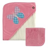 Hudson Baby Bamboo Hooded Bath Towel and Washcloth, Pink Butterfly by Hudson Baby
