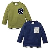 (ネイビー/95cm)ベビー服 男の子 Tシャツ 長袖 KID BOW キッドバウ 綿100％ 重ね着風 星柄胸ポケット ストライプ切替 バック車プリント 男児 ベビー