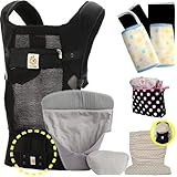 ベビーウエストベルト付エルゴベビー 抱っこ紐 パフォーマンス・ヴェントスブラック・メッシュインサート3III 【正規代理店2年間保証-SG認定付】フードカバー＆パッド２個＆ポーチ付