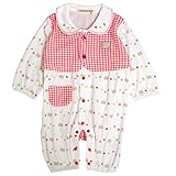 ベビー 長袖 ロンパース 前開き カバーオール 女の子 男の子 襟付き ベビー服 レッド 70cm