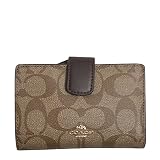 コーチ COACH 財布 折りたたみ財布 レディース アウトレット PVCレザー シグネチャー ミディアム 2つ折り F54023 IMMQ4 カーキ×オックスブラッド コーチ COACH レディース