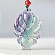 Amazon.co.jp: 天然カラフルな蛍石翡翠九尾キツネペンダント