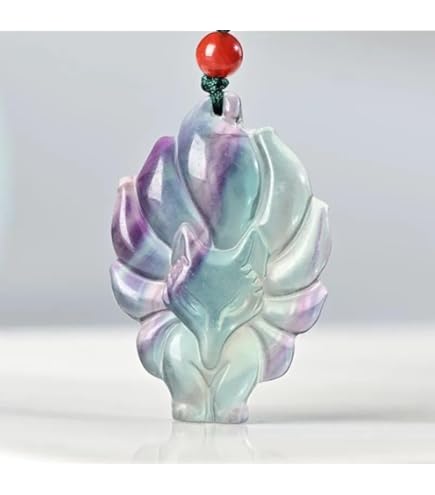 翡翠，玉石，玉，浮彫りデザイン ペンダント Amazon.co.jp: 天然カラフルな蛍石翡翠九尾キツネペンダントネックレス