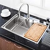 Homelava 流し台 キッチンシンク まな板付 #304ステンレス製流し台 (蛇口付き)