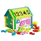 [ドリーマー]　木のハウス　お家　知育玩具　組み立て式　知恵屋　積み木　形合わせ　型のはめこみ　数学　時計月　おもちゃ　ベビー　赤ちゃん　子供　出産祝い　お誕生日