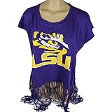 LSUタイガース公式NCAAクルーネックTee W /フリンジ裾。M by Glitterギア