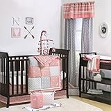 Coral Woodland and Geometric Patchwork 5 Piece Crib Bedding by The Peanut Shell by The Peanut Shell