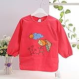 幼児 子供 エプロン ベビー 長袖 エプロン 防水 食事用 お絵かき用 泥遊び用 入園 保育園用 傘 6ヶ月-1歳 Red