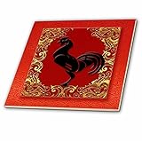 3dRose ct_101850_1 Chinese Zodiac Year of The Rooster Chinese New Year Red, Gold and Black-Ceramic T