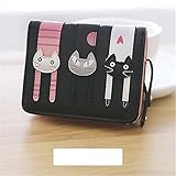 猫のステッチ写真の女性の短い財布 (黒)