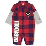 ベビードール チェック長袖ロンパース 子供服 80cm レッド